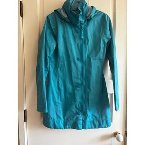 MPG Mondetta Performance Gear Women Turquoise Blue Hooded Rain Jacket Medium